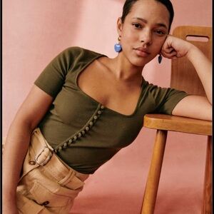 Sezane Grant t-shirt in olive green | L